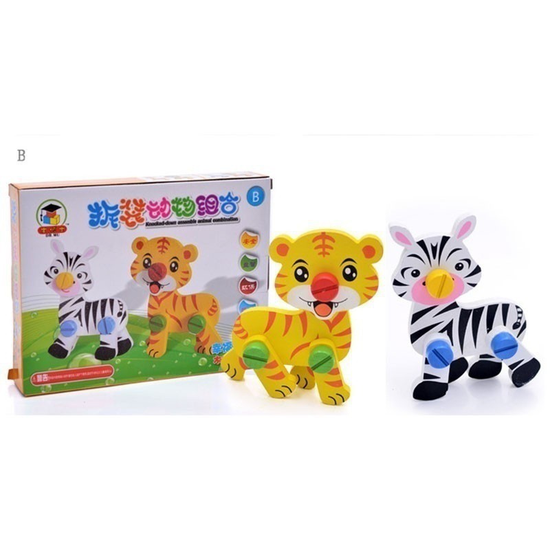 Mainan Edukasi Merakit Puzzle Kayu Bentuk Kartun Hewan Singa