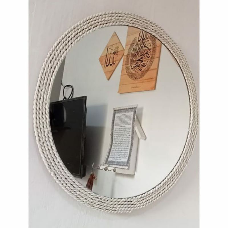 Cermin Bulat Gantung Dinding Cermin Rias Cermin Aesthetic Hias Dekorasi Dinding Cermin anyaman