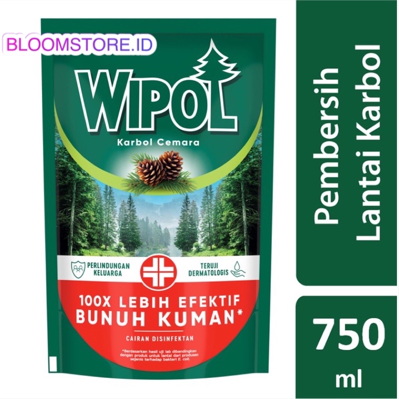 WIPOL Sabun Karbol cairan Pembersih Lantai Cemara Perlindungan Dari Kuman Disinfektan Antiseptik Pouch 750 ml 750ml Refill Reff