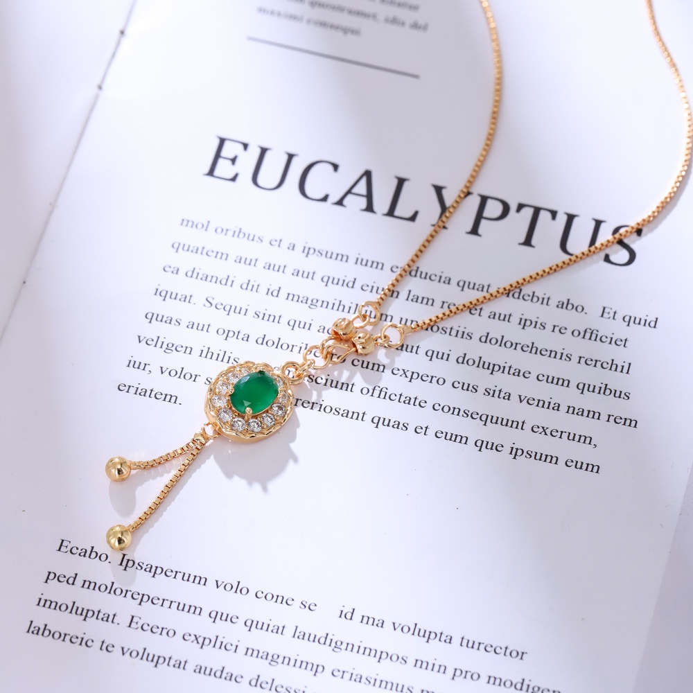 Kalung Titanium Wanita Anti Karat Emas Rumbai Permata Safir Liontin Aksesoris Fashion Perhiasan D508