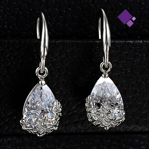 Anting Kait Gantung Desain Bunga Waterdrop Hollow Hias Zircon Untuk Wanita
