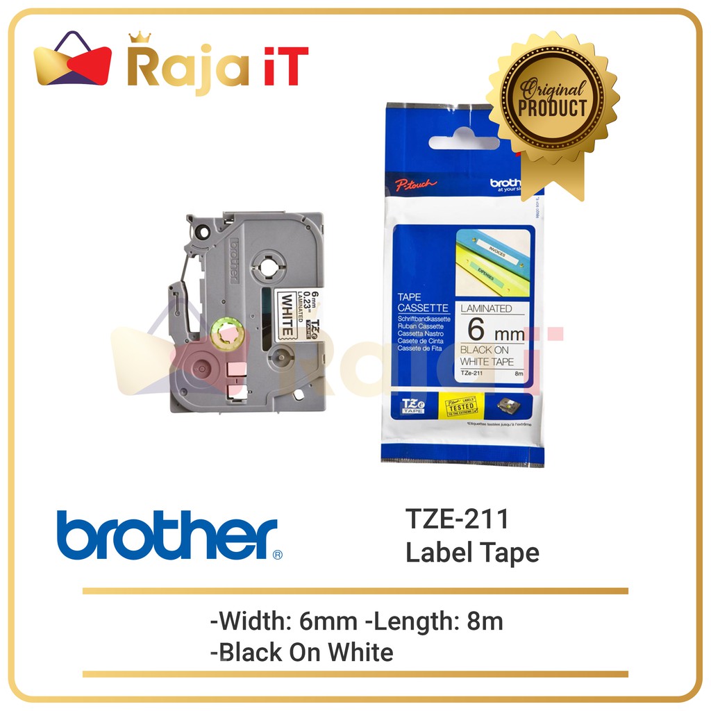 

BROTHER Label Tape TZE 211 6mm Black On White