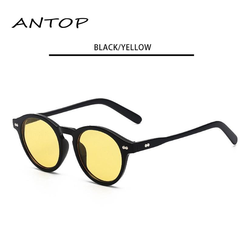 Korean Design Retro Bingkai Bulat Kecil  Kacamata Hitam Wanita pria Sunglasses ANTOP