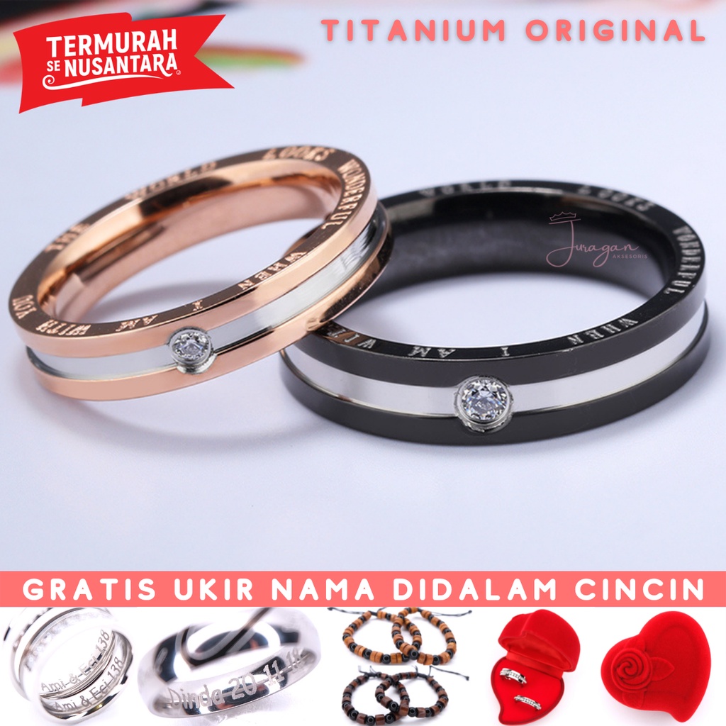 [HIGH QUALITY] Cincin Couple Ukir Nama R02 Titanium Anti Karat Anti Hitam + BONUS Gelang