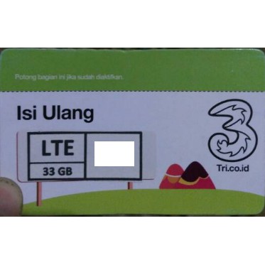 KUOTA 3 TRI/THREE LTE 33 GB INJEK & VOUCHER