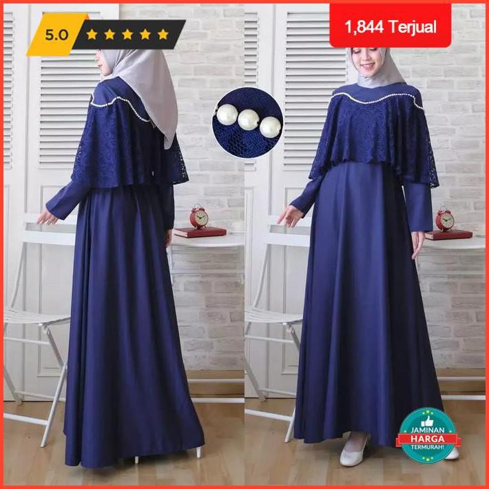 Gamis Wanita Pesta Party Terbaru Fashion Muslimah Kekinian Termurah - Navy Exclusive