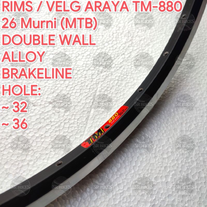 Velg Rims 26 Murni Sepeda MTB Gunung. 32 / 36 Hole. DOUBLE WALL. BRAKELINE. ARAYA TM-880