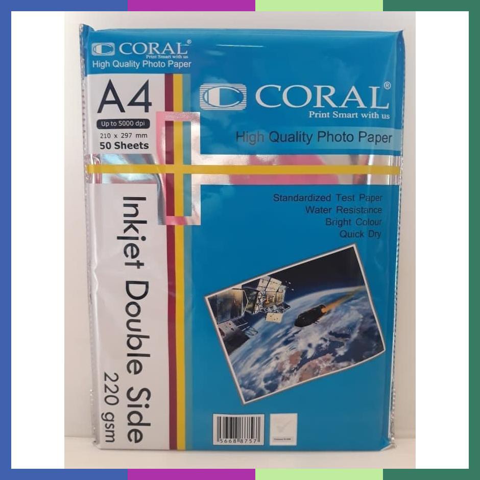 

Coral Double Side Inkjet Paper A4220 Gr Pack50 Sheet