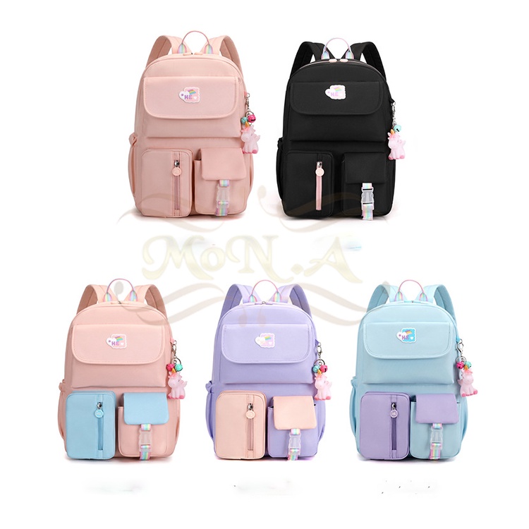 [M.TOYS] TAS SEKOLAH RANSEL ANAK SD/SMP/SMA CEWEK WARNA SOFT PASTEL CANTIK LUCU WATERPROOF (TAHAN AIR) M0180 - KUALITAS IMPORT PREMIUM