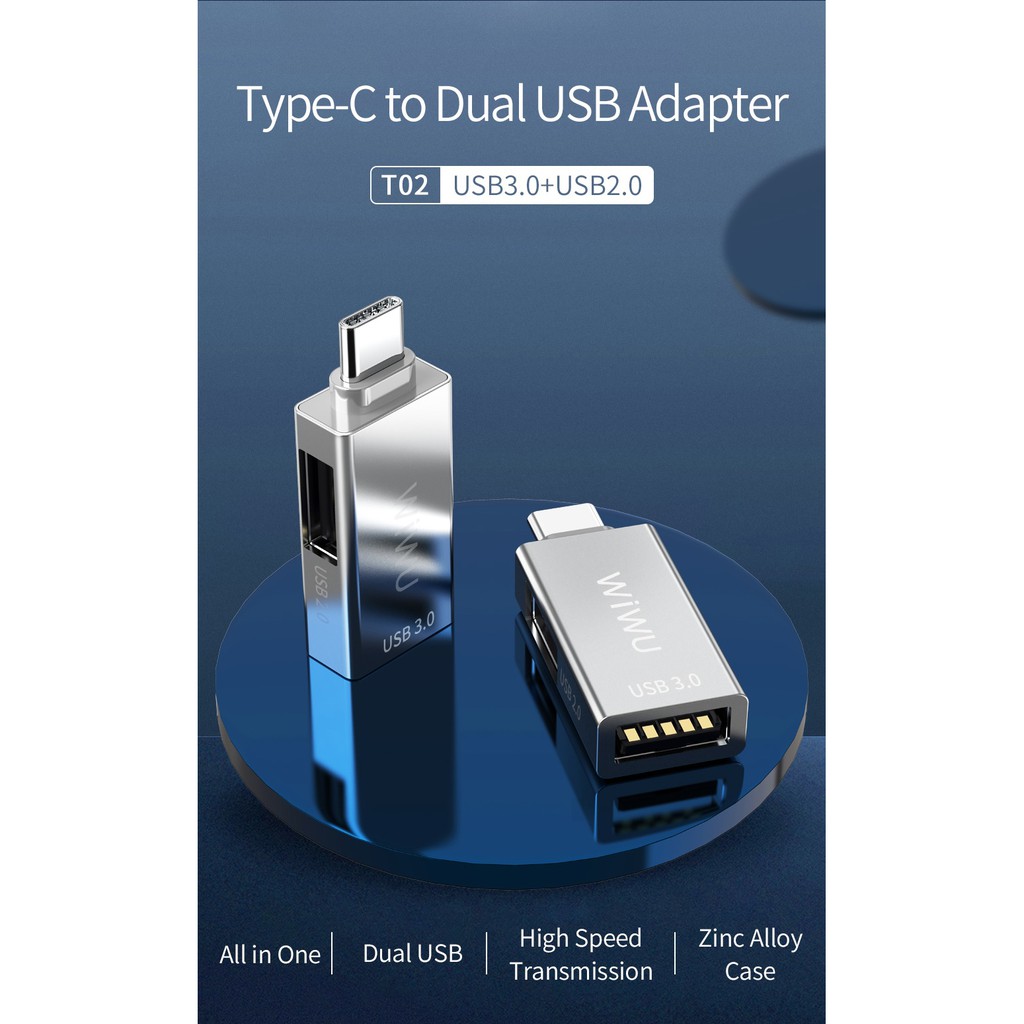WIWU T02 - T-Series Hub - USB Type C to USB 3.0 &amp; USB 2.0 Converter - Adapter USB-C ke USB 2.0 &amp; 3.0