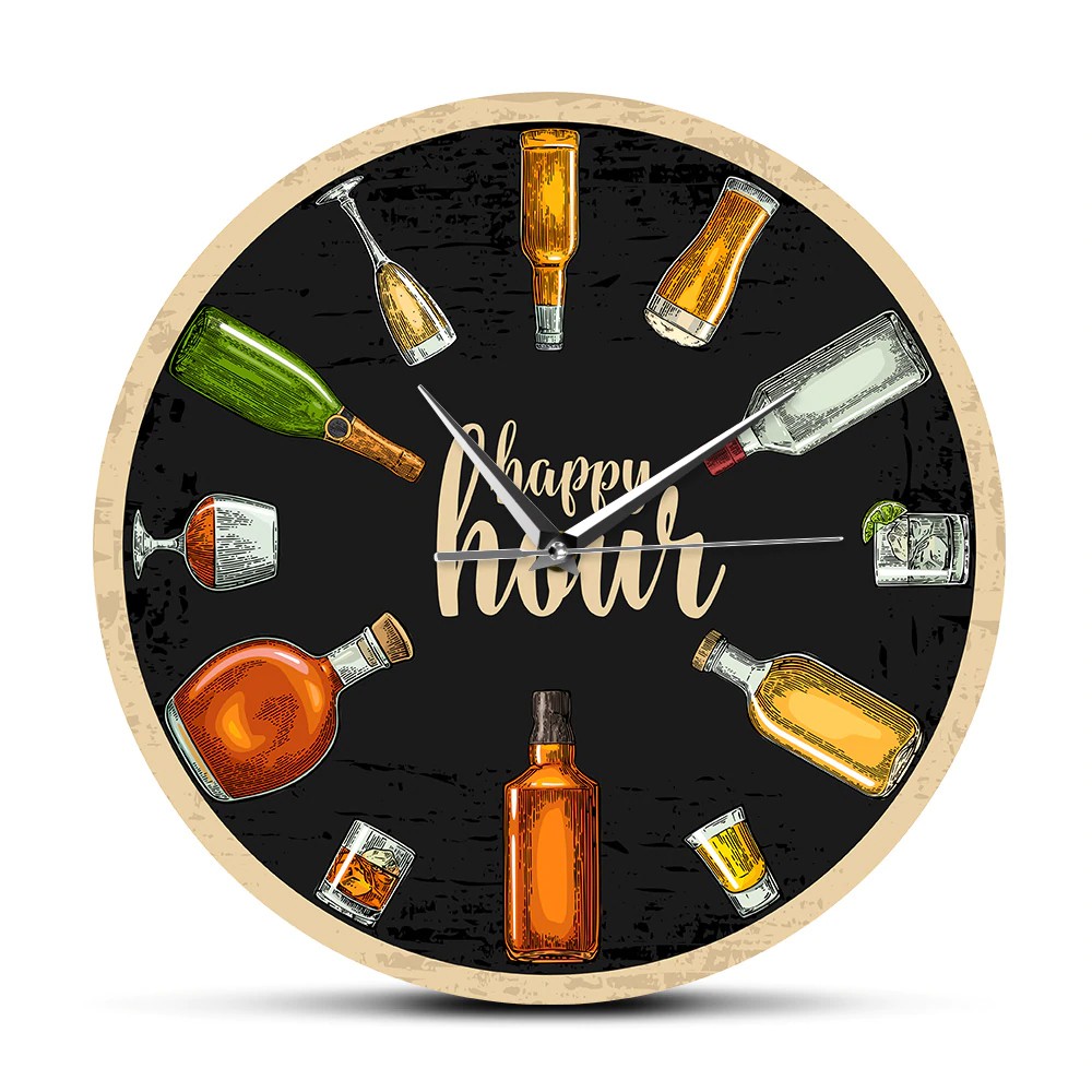 Free Ongkir Happy Hour Wine Time Wine Oclock Booze Wall Clock Man Cave Pub Bar Wall Decor Shopee Indonesia