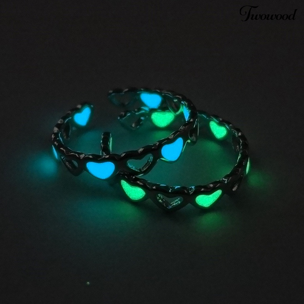 Twowood Finger Ring Skin-friendly Rust-proof Alloy Hollow Love Luminous Ring for Girl