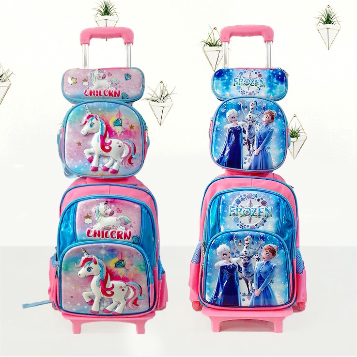 TAS TROLLY SEKOLAH ANAK 6 RODA/ TAS TROLI ANAK SEKOLAH UNICORN FROZEN KARAKTER HSD468161