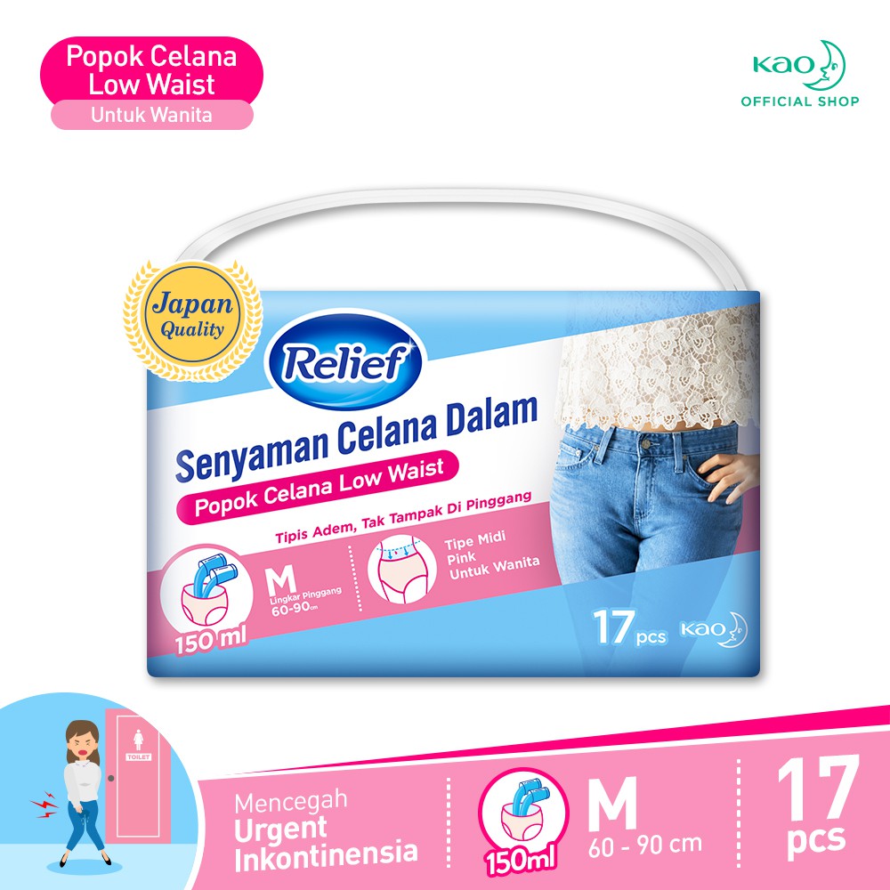 Relief Low Waist Popok Dewasa Celana Wanita M 17pcs