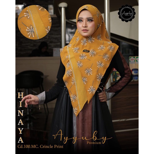 HIJAB HINAYA MOTIF DANDELION CRINKLE ORIGINAL AYYUBY PREMIUM