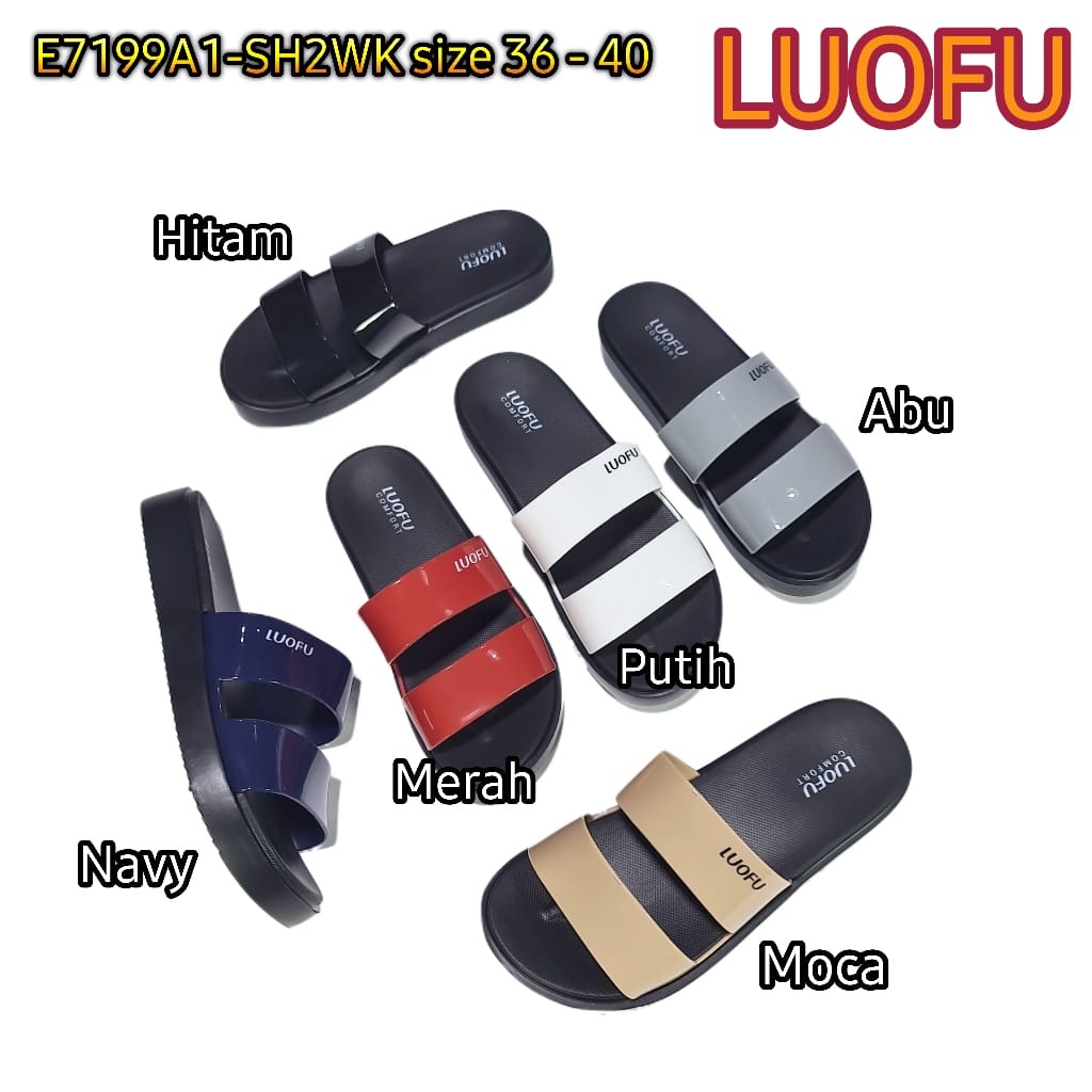 LUOFU ORIGINAL jelly sandal karet empuk murah wanita selop ban 2 import E7199A1-SH2WK