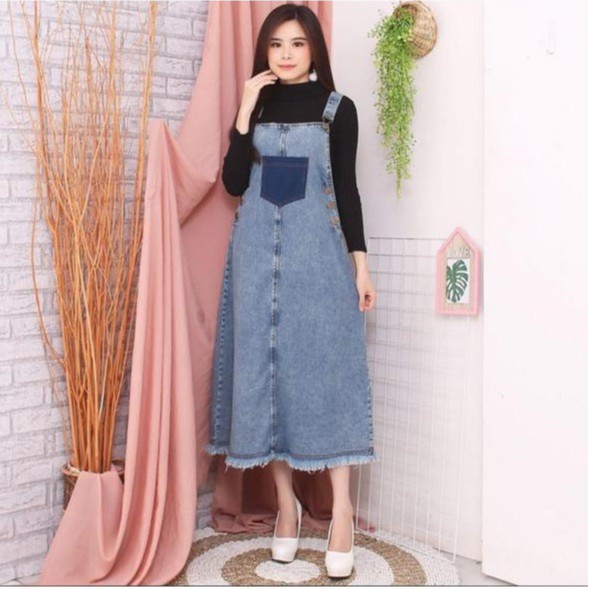 HOPYLOVY ORIGINAL Overall Jeans Wanita Snow Acid Rawis Riu