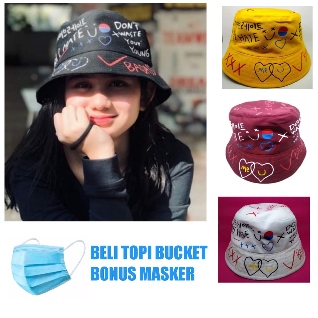 Promo Bonus Masker - Topi Bucket Badas Wanita Korea Model Terbaru 2022 Keren kekinian Original Premi