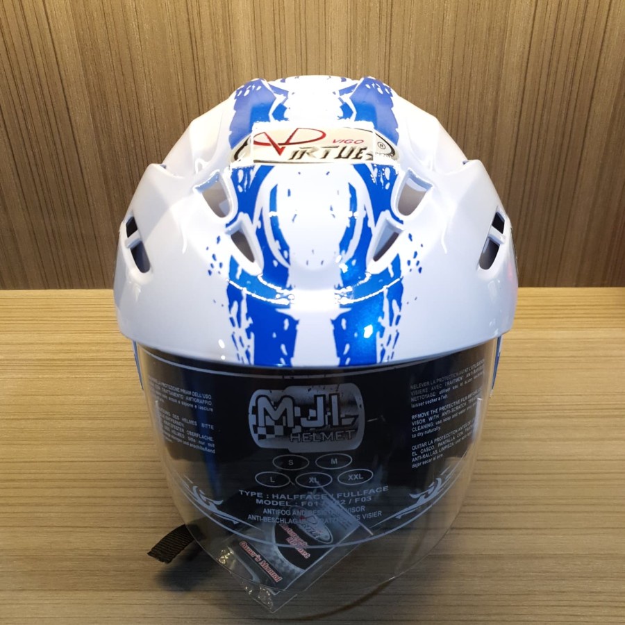 Helm Half Face Dewasa Single Visor SNI Virtue Vigo Tarantula Blue Glos