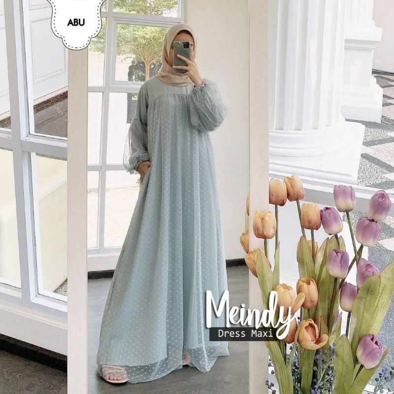 DRESS MUSLIM GAMIS FASHION MAXY MEINDY MOACREPE TILE DOT JCHM