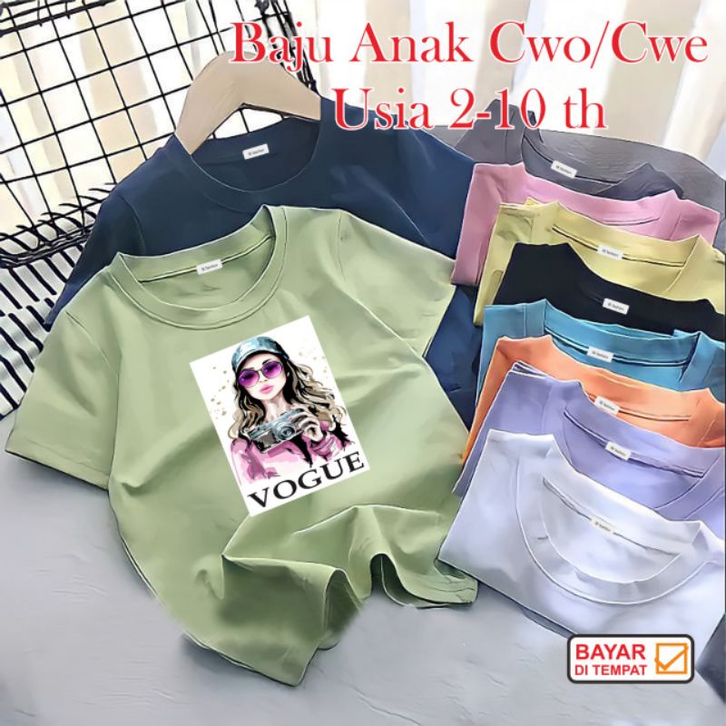 Kaos Anak Perempuan Vo9ue T shirt Anak Baju Oblong Anak Prempuan Umur 2 Sampai 10 Tahun