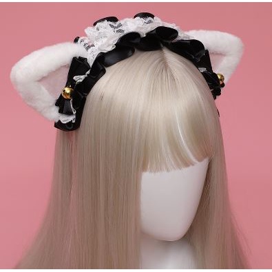 Bando Telinga Kucing Renda Lonceng jepit kuping jepitan rambut cosplay maid pelayan