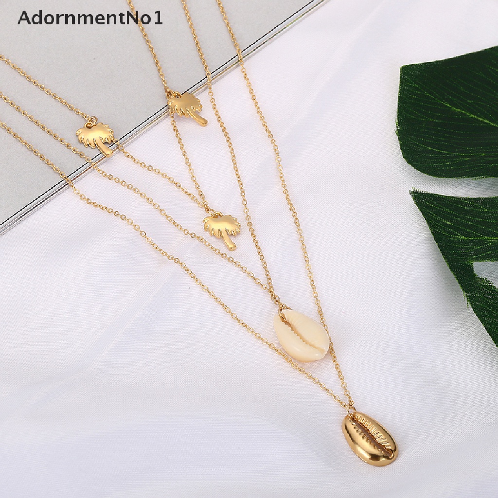 (AdornmentNo1) Kalung Rantai Banyak Lapis Dengan Liontin Kerang + Rumbai Boho Untuk Wanita