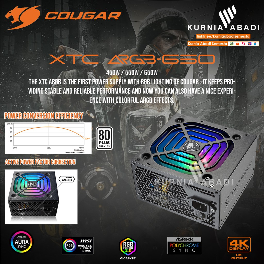 COUGAR GAMING PSU XTC650 ARGB 80+ White 650watt Power Supply