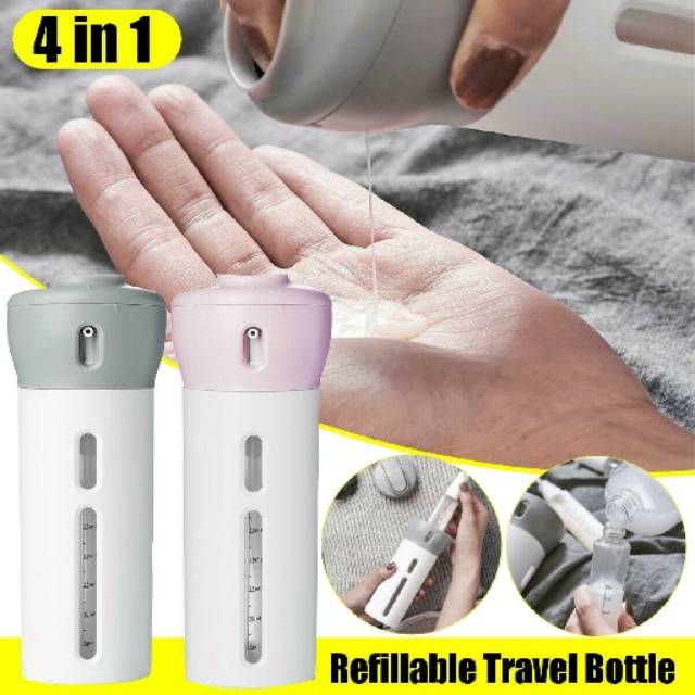 4in1 travel bottle dispenser - botol tempat sabun gel shampoo travel