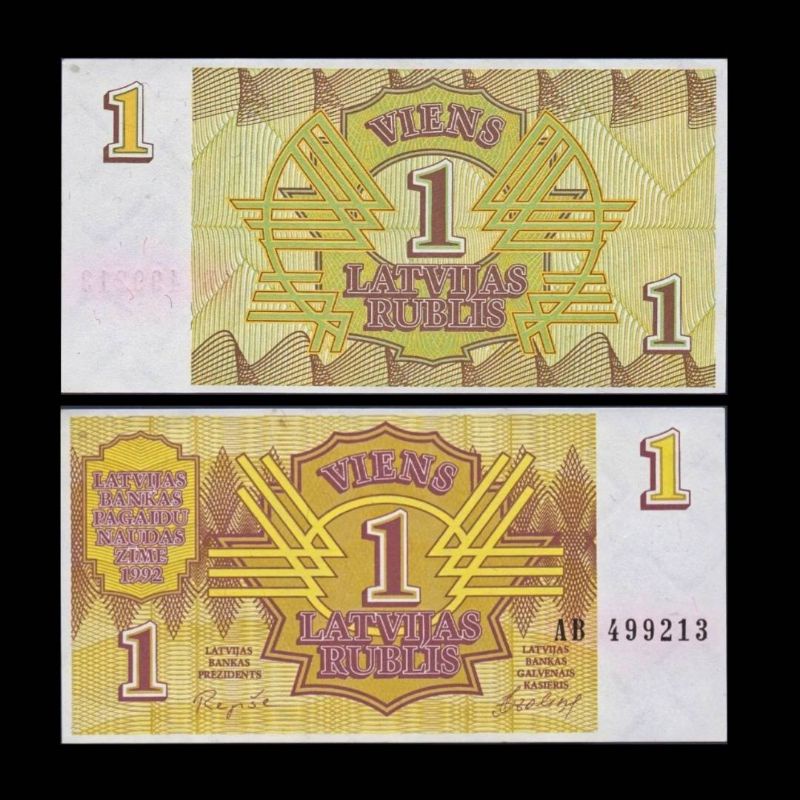 UANG LATVIA 1 RUBLI 1992 UNC ORIGINAL PRE EURO