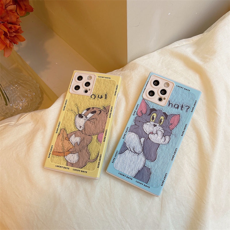 Perlindungan Kamera dengan Desain Kucing dan Mouse Casing Ponsel untuk iPhone 12 13 11 Pro Max X Xs Max Xr 7 8 Plus Soft Case Mahl