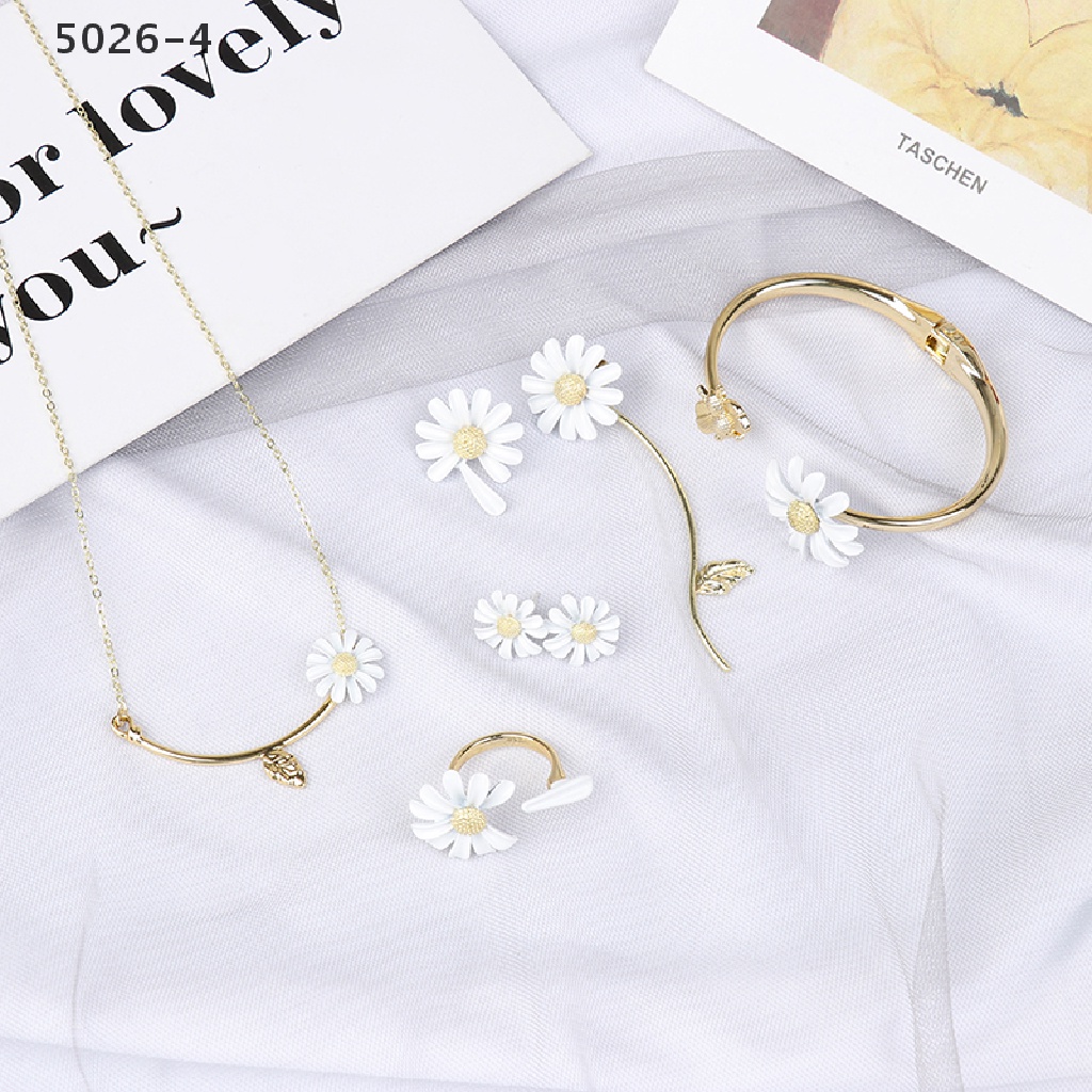 5026-4 1PC Enamel Daisy Flower Elegant Opening Rings Bracelet Earrings Women Jewelry 5026-4