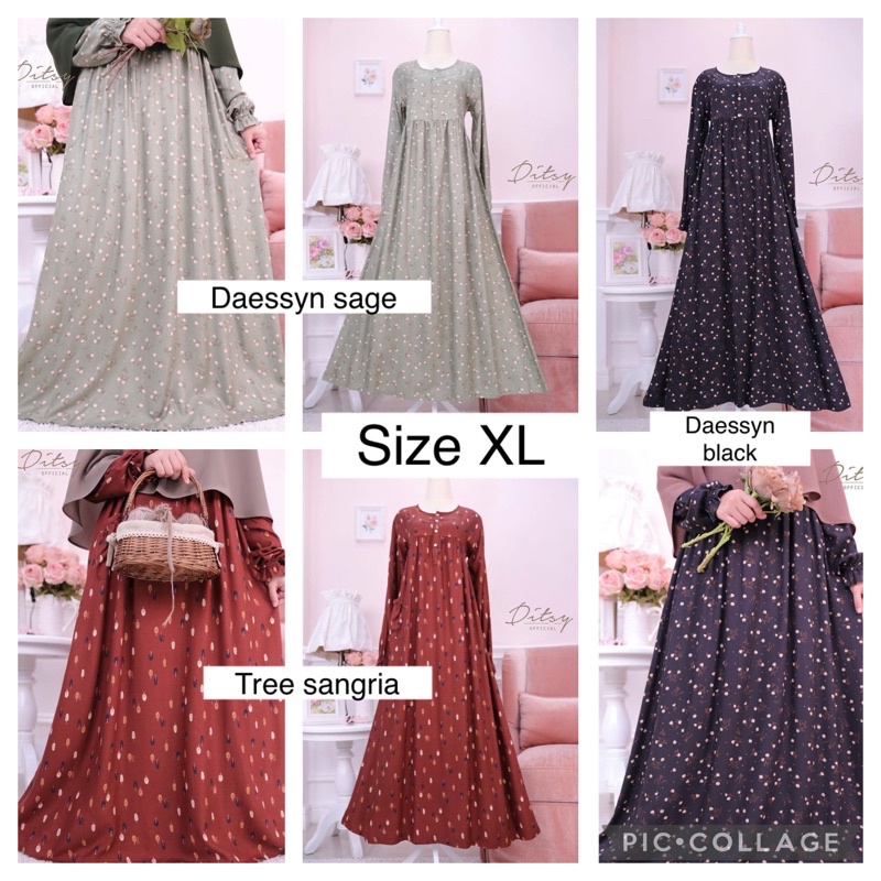Nightgown ditsy 4 April ( tree sangria XL, daessyn sage XL, daessyn black XL)