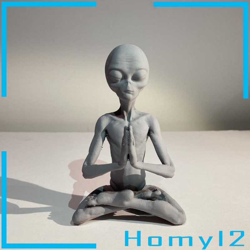 [HOMYL2] Alien Figurine Desktop Meditation Statue Home UFO ET 15x9cm Sculpture Crafts