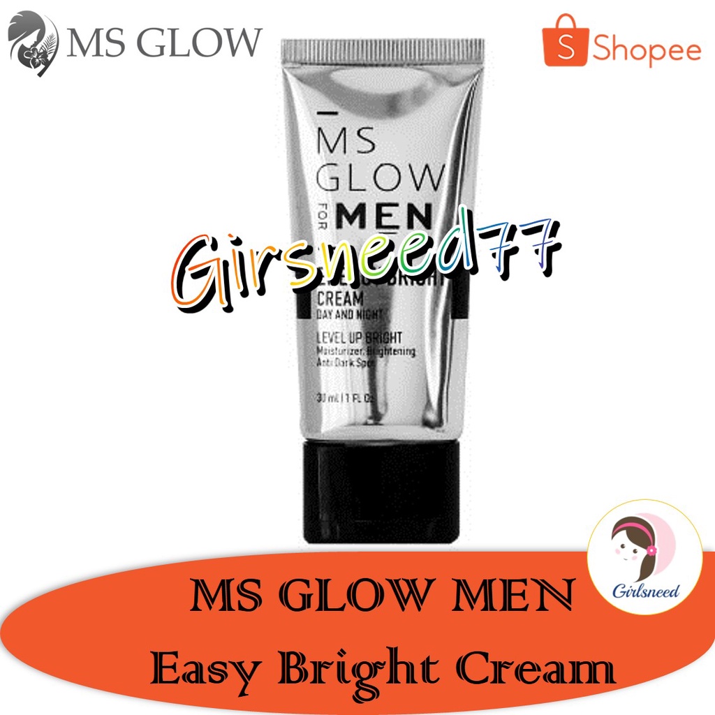 MS Glow For Men Energy Bright Cream GIRLSNEED77 Krim Siang Malam Perawatam Pelembab Wajah