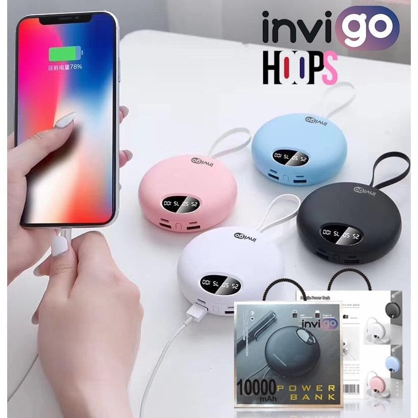 PowerBank Power Bank Invigo HOOPS Bulat 10.000mAH Ios & Type C 2.4A