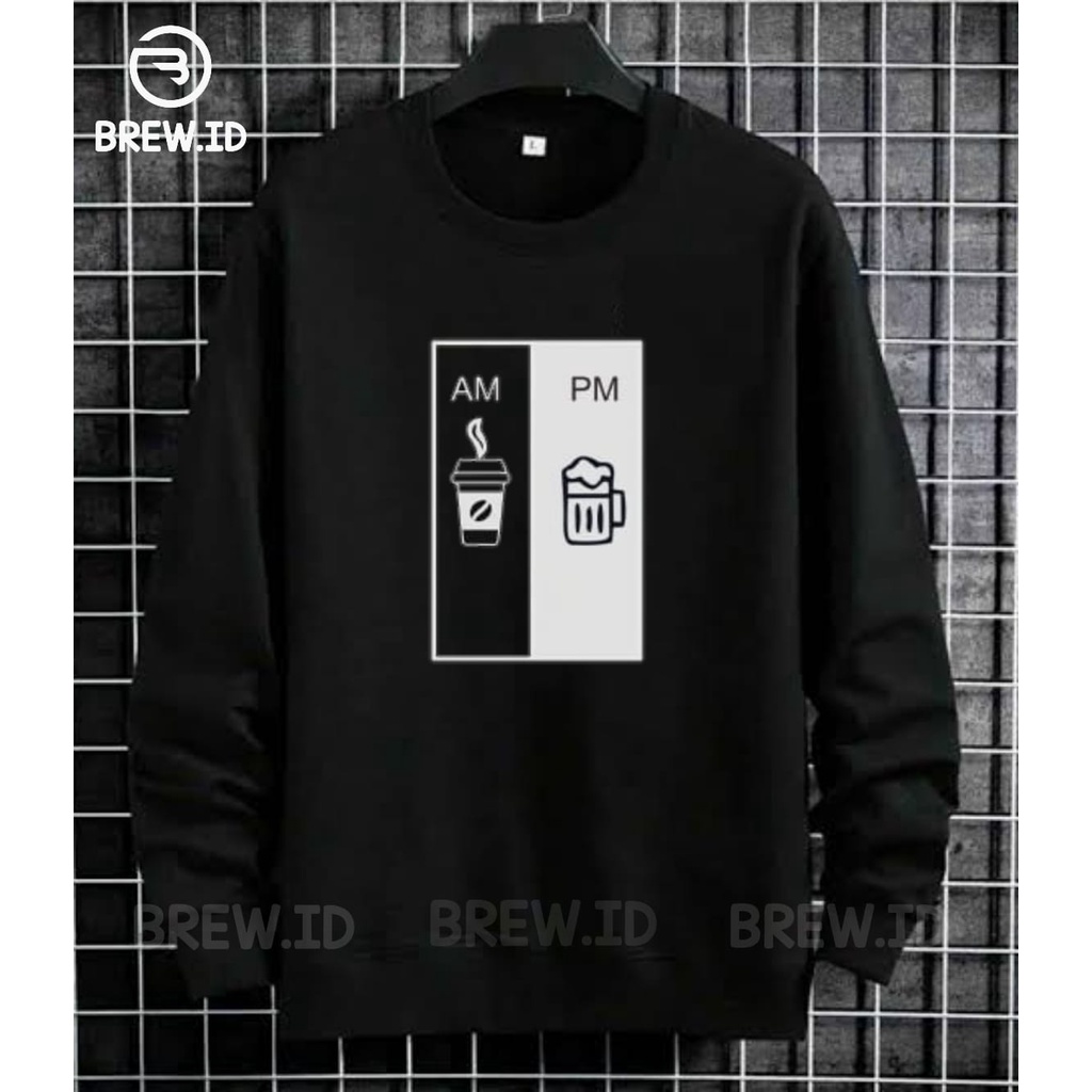 sweater crewneck hitam AM PM pria dan wanita