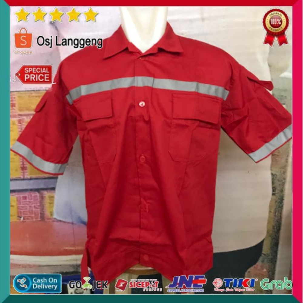 Baju Atasan Lengan Pendek Warna Merah / Baju Atasan Safety Merah