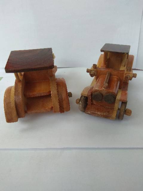 PAKET HEMAT DUO MINIATUR KAYU BECAK DAN MOBIL TUA - PAJANGAN DEKORASI RUMAH - SOUVENIR MURAH JOGJA