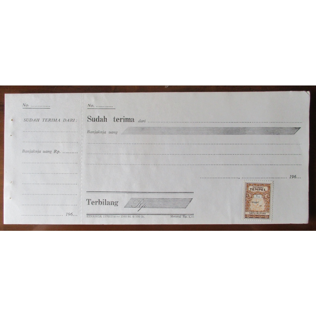 Kuitansi Kwitansi Materai 1 Rupiah Tahun 1960 - 1970