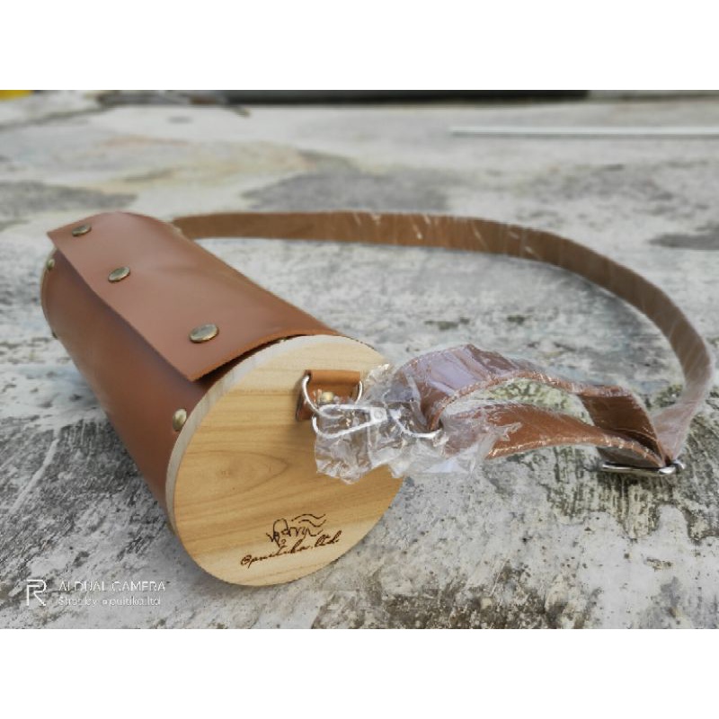 Tas tabung - tas silinder - tas slingbag - tas kayu kombinasi kulit