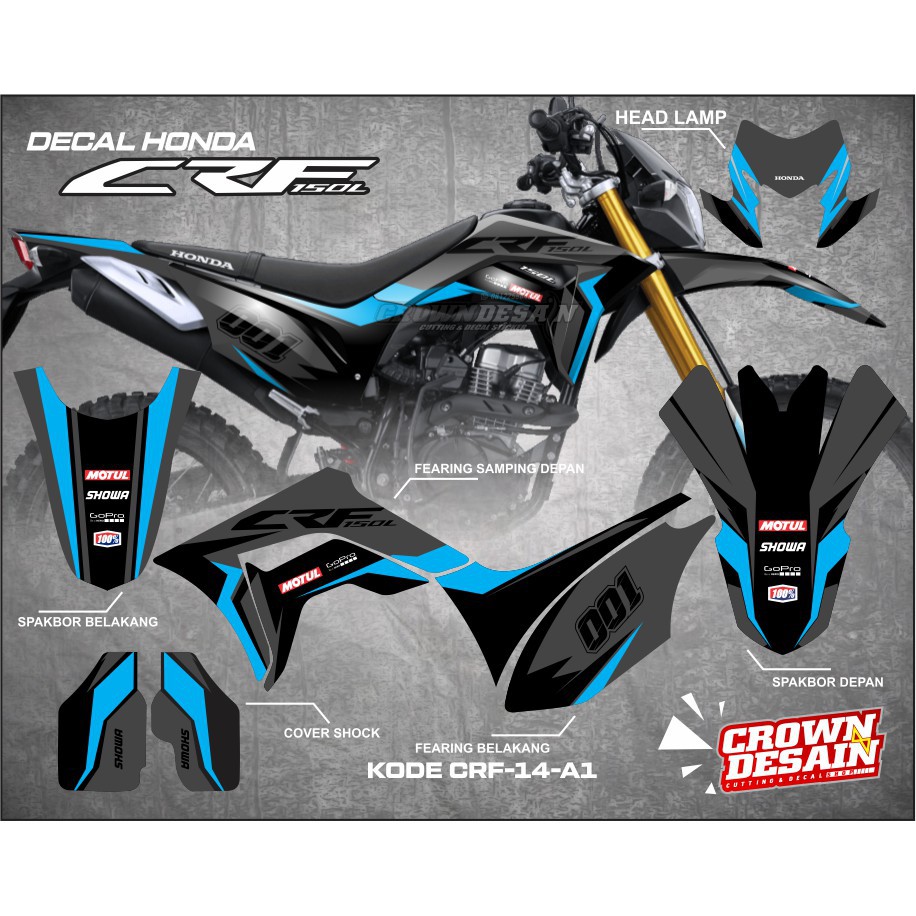 DISKON Decal Sticker CRF 150L Sticker Decal CRF 150L Fullbody Decal CRF 150L CRF14 BIRU HITAM BURUAN