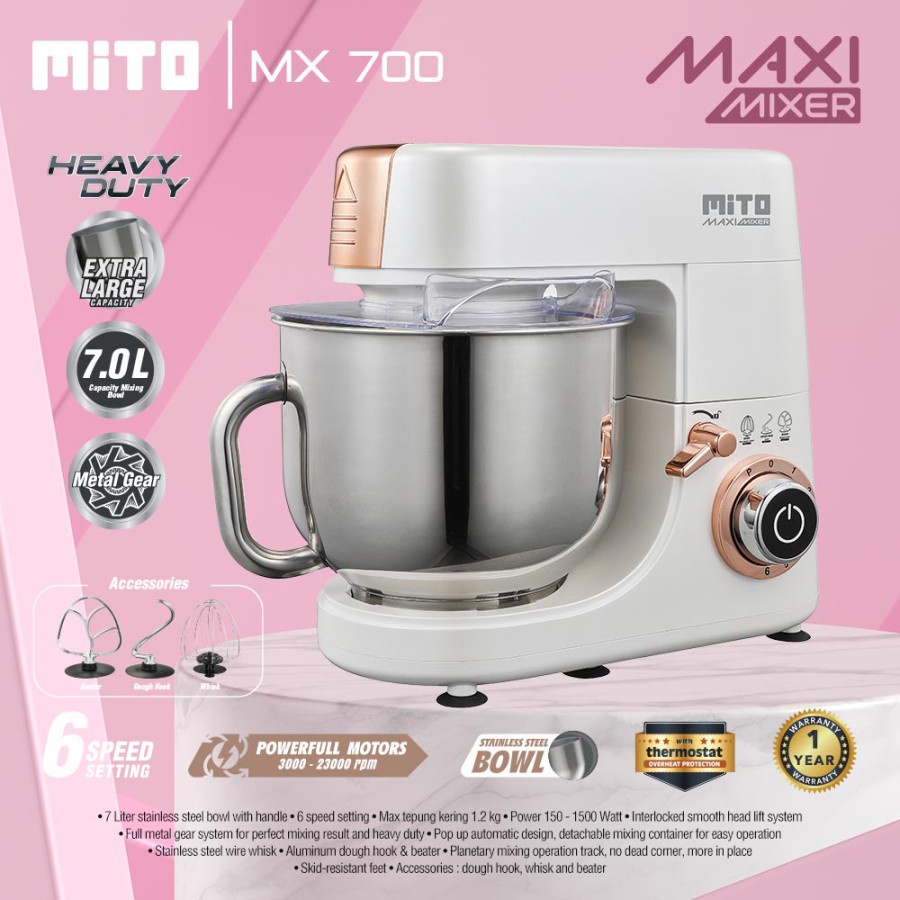 MITO Stand Mixer Pengaduk Adonan Kue 7L Maxi Mixer MX700 MX-700