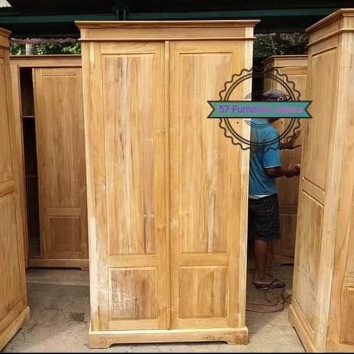 Lemari pakaian jati mentahan model simpel minimalis pintu 2