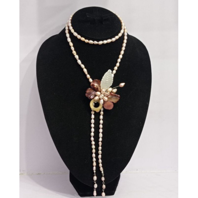 KF1 BERSERTIFIKAT KALUNG PANJANG MUTIARA LOMBOK ASLI KALUNG HIJAB FULL MUTIARA OVAL KALUNG PANJANG K
