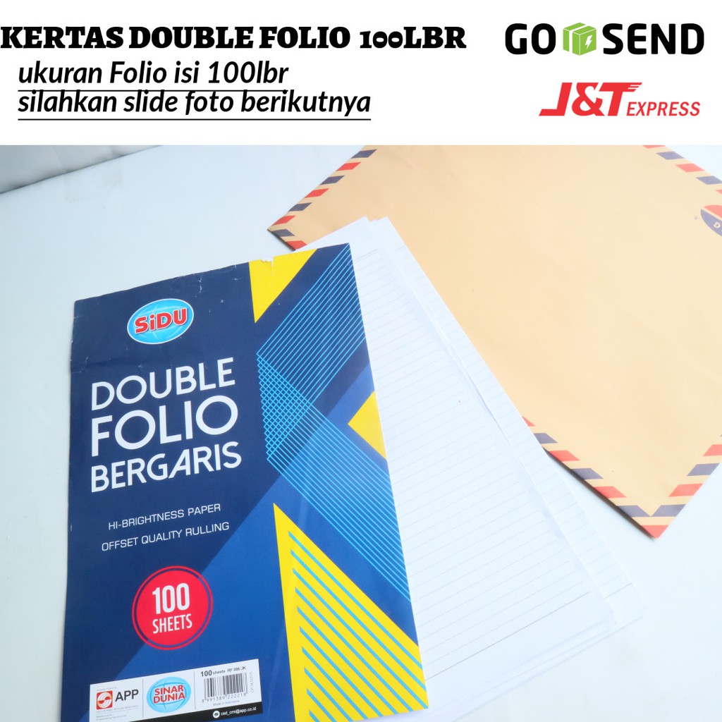 

KERTAS BERGARIS /KERTAS LAMARAN KERJA BERGARIS /DOUBLE FOLIO BERGARIS ISI 100 SINAR DUNIA