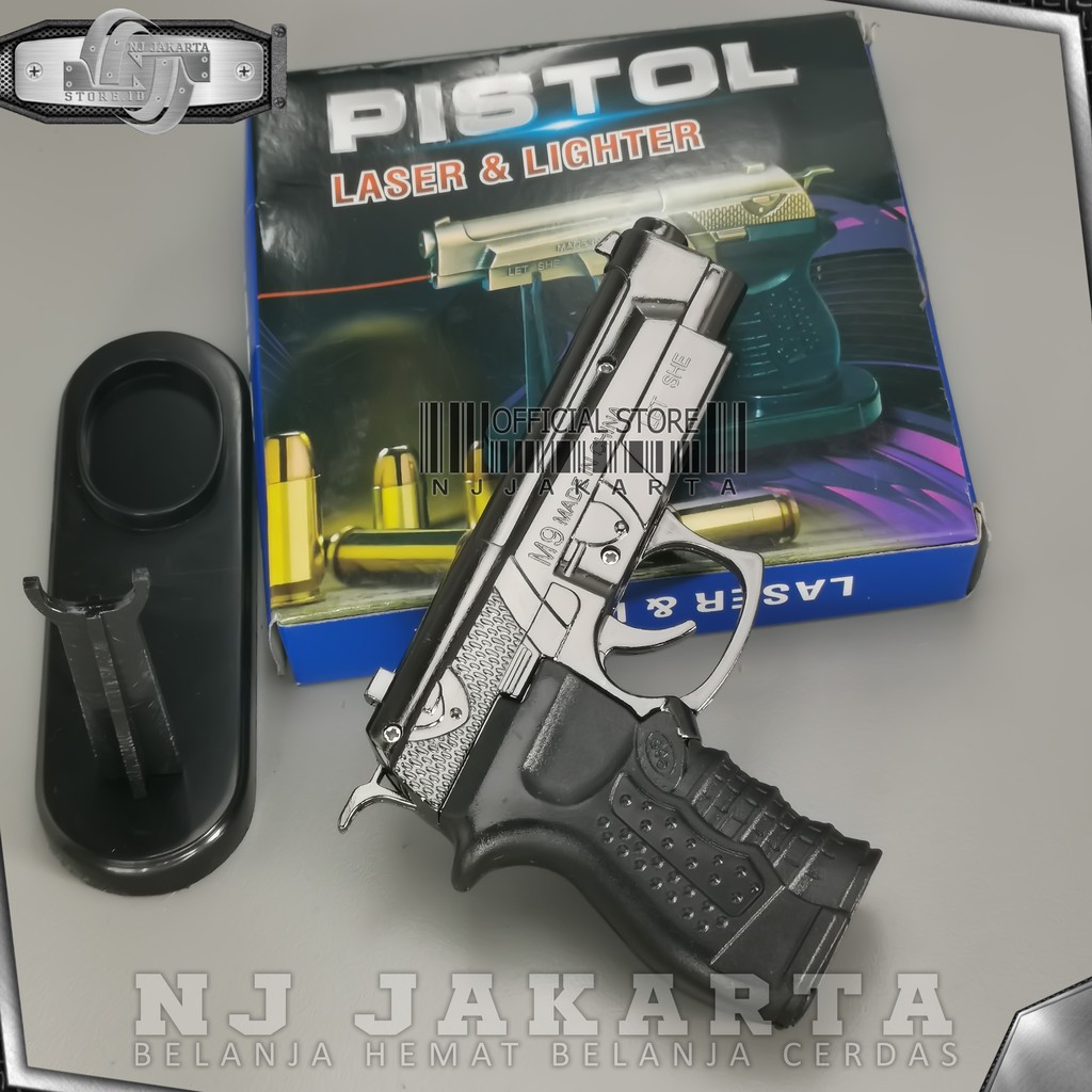 MANCIS Korek Api  Gas Laser Model PIstol Ukuran Sedang Free Stand / Korek Api Pajangan