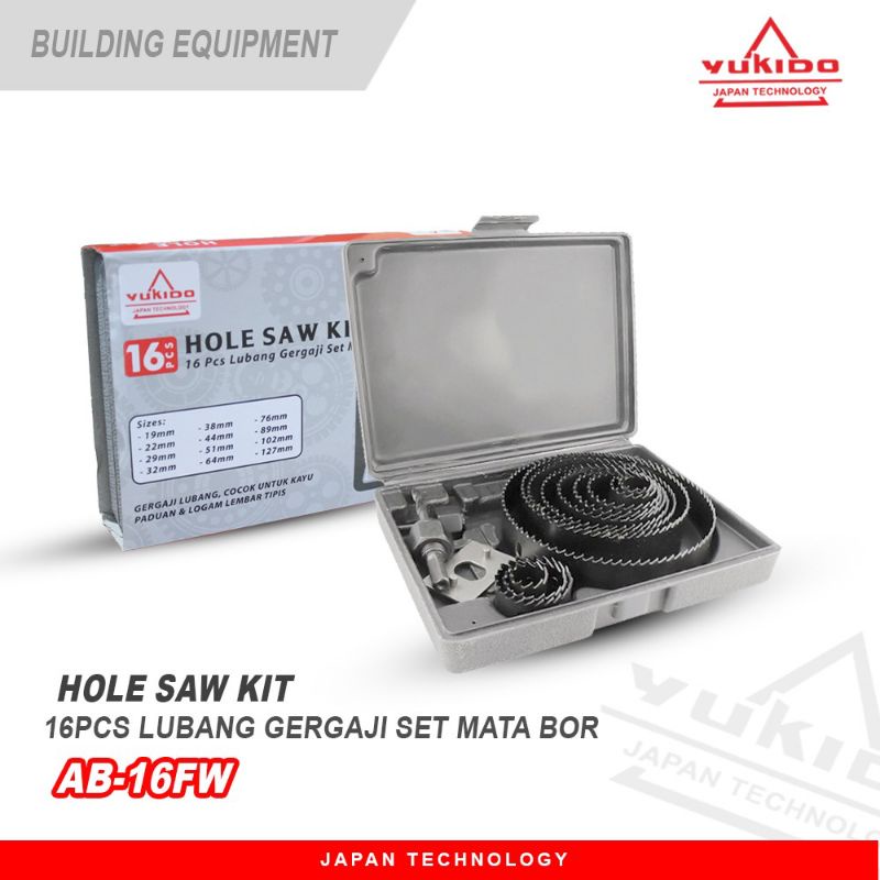 PROMO Holesaw Kit Hole Saw Kit Mata Bor Kayu Set 16pcs  Pelubang Kayu Kayu PIPA PARALON PVC GYPSUM ACRYLIC Hidroponik