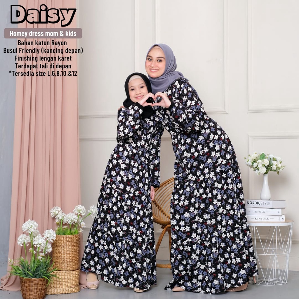 New_ (2)Daisy Dress Mom &amp; Kids-Gamis Katun Rayon Premium/Homey Dress Dewasa Jumbo-Motif Bunga-Nyaman dipakai