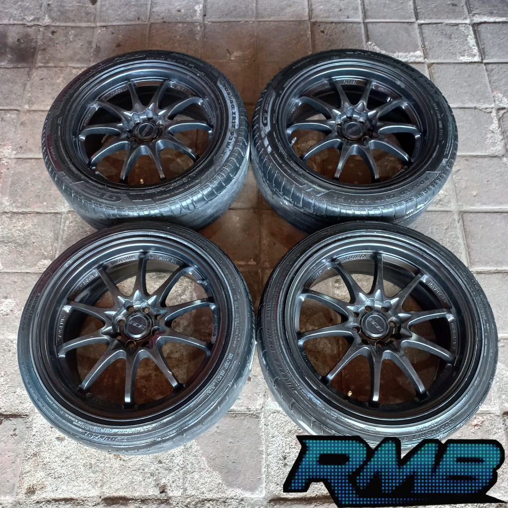 VELG MOBIL BEKAS RAYS CE28 RING 17 LEBAR 7,5 PCD 4X100 4X114 ET 40 + BAN 205 45 & 205 50 R17